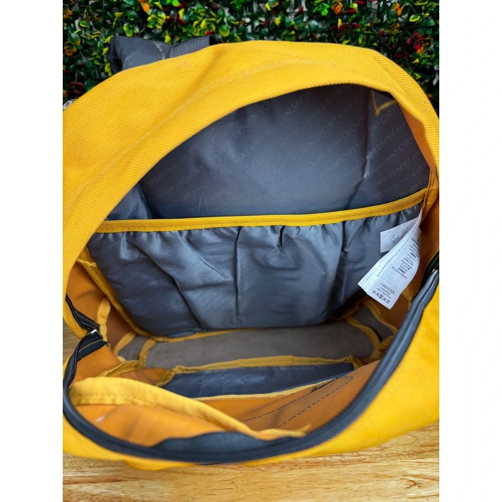 JanSport Right Pack Backpack Mustard Yellow Suede Leather Bottom Laptop Sleeve